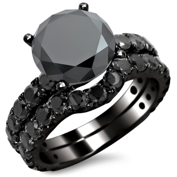 Black Gold 4 2/5ct TDW Black Round Diamond Bridal Set - Handcrafted By Name My Rings™