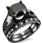 Black Gold 4 2/5ctw Black Cushion-cut Diamond Bridal Ring Set - Handcrafted By Name My Rings™