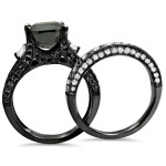 Black Gold 4 2/5ctw Black Cushion-cut Diamond Bridal Ring Set - Handcrafted By Name My Rings™