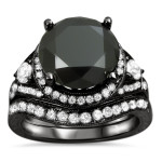 Black Gold 5ct Black Round Diamond Engagement Bridal Ring Set - Handcrafted By Name My Rings™