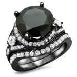 Black Gold 5ct Black Round Diamond Engagement Bridal Ring Set - Handcrafted By Name My Rings™