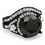 Black Gold 5ct Black Round Diamond Engagement Bridal Ring Set - Handcrafted By Name My Rings™