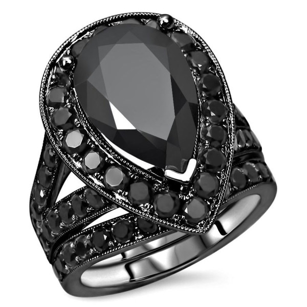 Black Gold 6ct TDW Black Pear-cut Diamond Bridal Set - Handcrafted By Name My Rings™