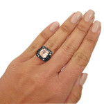 Black Gold Cushion-cut Morganite and Black Diamond Engagement Ring - Handcrafted By Name My Rings™
