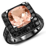 Black Gold Cushion-cut Morganite and Black Diamond Engagement Ring - Handcrafted By Name My Rings™