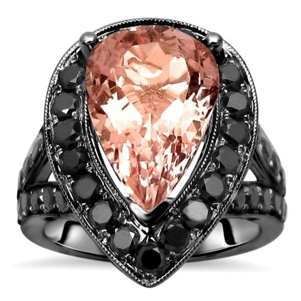 Black Gold Morganite and 1 1/2ct TDW Black Diamond Engagement Ring - Handcrafted By Name My Rings™