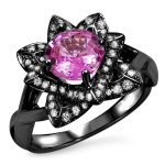 Black Gold Over White Gold Round Pink Sapphire 2/5ct TDW Diamond Lotus Flower Engagement Ring - Handcrafted By Name My Rings™
