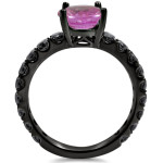 Black Gold Pink Sapphire and 2 1/6 TDW Black Diamond Bridal Ring Set - Handcrafted By Name My Rings™