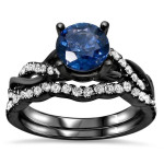 Black Gold Round-cut Sapphire 2/5ct TDW Diamond Infinity Style Ring Set - Handcrafted By Name My Rings™