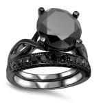 Black Plated 4 3/5 ct TDW Black Diamond Ring Set - Handcrafted By Name My Rings™