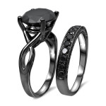 Black Plated 4 3/5 ct TDW Black Diamond Ring Set - Handcrafted By Name My Rings™