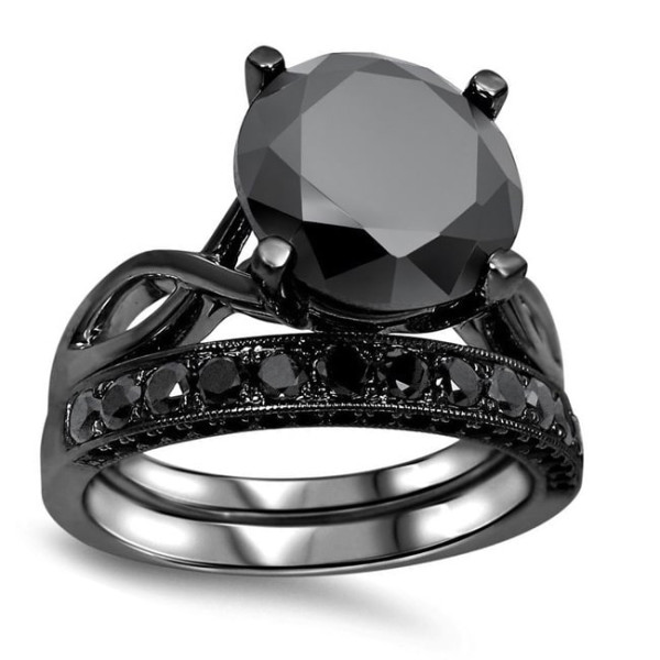 Black Plated 4 3/5 ct TDW Black Diamond Ring Set - Handcrafted By Name My Rings™