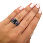 Black Rhodium Gold 3 4/5ctw Black Diamond Pink Sapphire Bridal Set - Handcrafted By Name My Rings™