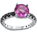 Black Rhodium-plated Gold 2 1/4 TGW Pink Sapphire and 1ct TDW Black Diamond Enga - Handcrafted By Name My Rings™