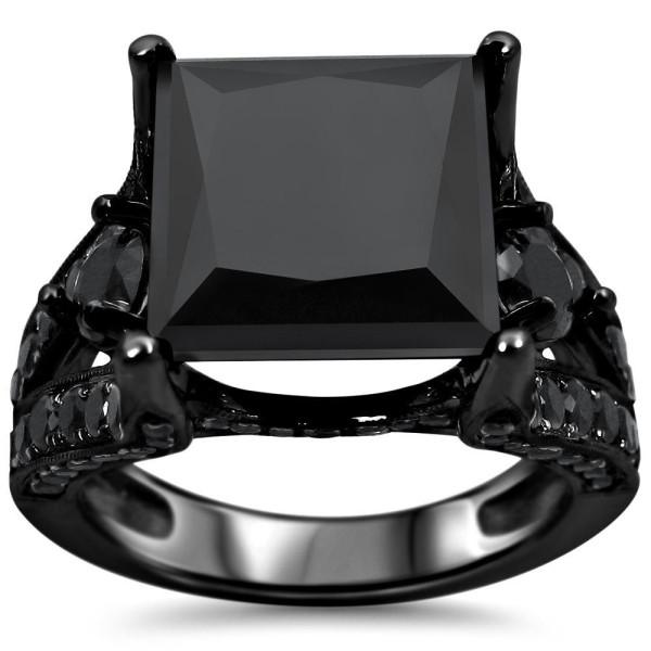 Black Rhodium-plated Gold 6ct. TDW Black Princess-cut Diamond Ring - Handcrafted By Name My Rings™ Black Rhodium-plated Gold 6ct. TDW Black Princess-cut Diamond Ring - Handcrafted By Name My Rings™