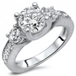 Gold 1 2/5 TDW Enhanced Round 3-stone Diamond Engagement Ring Vintage Style - Handcrafted By Name My Rings™