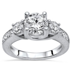 Gold 1 2/5 TDW Enhanced Round 3-stone Diamond Engagement Ring Vintage Style - Handcrafted By Name My Rings™