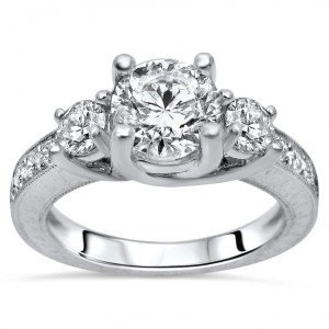Gold 1 2/5 TDW Enhanced Round 3-stone Diamond Engagement Ring Vintage Style - Handcrafted By Name My Rings™