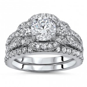 Gold 1 2/5ct TDW Round Diamond Engagement Ring Bridal Set - Handcrafted By Name My Rings™