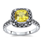 Gold 1 3/4 TGW Cushion-cut Yellow Sapphire and Black Diamond Engagement Ring - Handcrafted By Name My Rings™