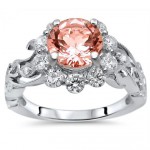 Gold 1 5/6 TGW Morganite Flower Floral Diamond Engagement Ring Bridal Set - Handcrafted By Name My Rings™