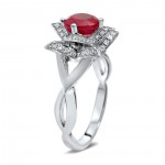 Gold 1ct TGW Round Ruby Lotus Flower and 2/5ct TDW Diamond Engagement Ring - Handcrafted By Name My Rings™