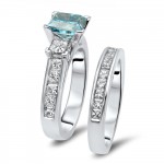 Gold 2 1/2ct TDW Blue Princess-cut Diamond Bridal Set - Handcrafted By Name My Rings™