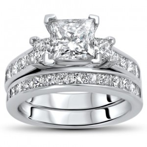 Gold 2 1/2ct TDW Princess-cut Diamond Bridal Set - Handcrafted By Name My Rings™