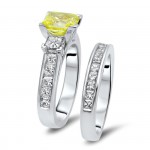 Gold 2 1/2ct TDW Yellow Princess-cut Diamond Bridal Set - Handcrafted By Name My Rings™