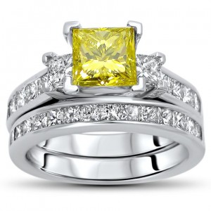 Gold 2 1/2ct TDW Yellow Princess-cut Diamond Bridal Set - Handcrafted By Name My Rings™