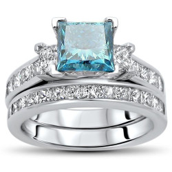 Gold 2 3/4ct TDW Blue Princess-cut Diamond Bridal Set - Handcrafted By Name My Rings™