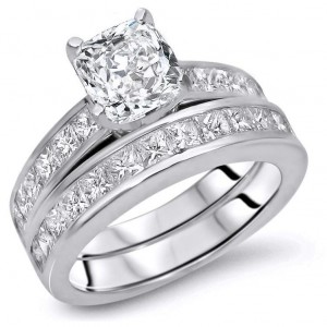 Gold 2 7/8ct TDW Cushion-cut Diamond Enhanced Engagement Ring Set - Handcrafted By Name My Rings™