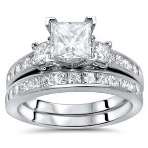 Gold 2ct TDW Princess-cut Diamond 3-stone Engagement Ring Set - Handcrafted By Name My Rings™