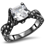 Gold Cushion MoissaniteBlack White Diamond Engagement Ring - Handcrafted By Name My Rings™