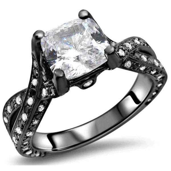 Gold Cushion MoissaniteBlack White Diamond Engagement Ring - Handcrafted By Name My Rings™