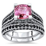 Gold GIA Certified 2 1/5ct TGW Pink Sapphire and 1 1/2ct TDW Black Diamond Engagement Ring - Handcrafted By Name My Rings™