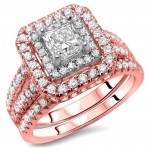 Rose Gold 1 1/3ct TDW Princess-cut Diamond Enhanced Bridal Set - Handcrafted By Name My Rings™