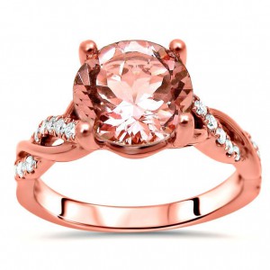Rose Gold 1 3/5ct TGW Round Morganite and 1/5ct TDW Diamond Engagement Ring - Handcrafted By Name My Rings™