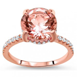 Rose Gold 1 9/10ct TGW Round-cut Morganite and Diamond Engagement Ring - Handcrafted By Name My Rings™