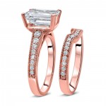 Rose Gold 2 3/5ct TGW Emerald-cut Moissanite and 2/5ct TDW Diamond Bridal Ring Set - Handcrafted By Name My Rings™