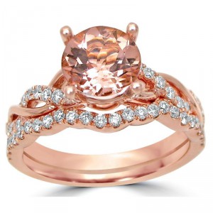 Rose Gold 2/5ct TDW Diamond and Morganite Bridal Set - Handcrafted By Name My Rings™