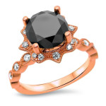 Rose Gold 2ct TDW Round-cut Black Diamond Art Deco Vintage Style Ring - Handcrafted By Name My Rings™
