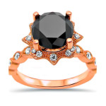 Rose Gold 2ct TDW Round-cut Black Diamond Art Deco Vintage Style Ring - Handcrafted By Name My Rings™