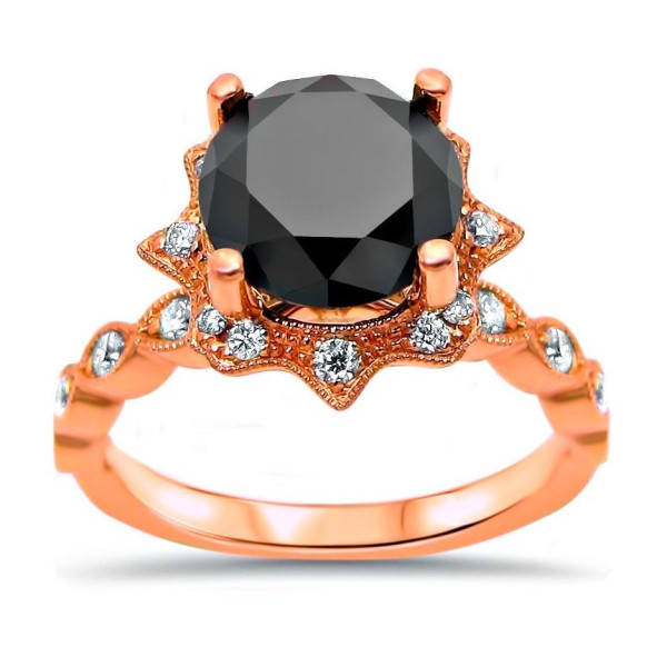 Rose Gold 2ct TDW Round-cut Black Diamond Art Deco Vintage Style Ring - Handcrafted By Name My Rings™