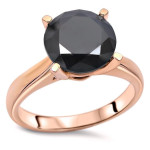 Rose Gold 3 1/2ct TDW Round Black Diamond Solitaire Engagement Ring - Handcrafted By Name My Rings™