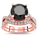Rose Gold 3 3/4ct TDW Black Round Diamond Engagement Ring Bridal Set - Handcrafted By Name My Rings™