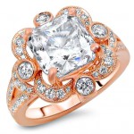 Rose Gold 5/8ct TDW Diamond and Cushion-cut Moissanite Engagement Ring - Handcrafted By Name My Rings™