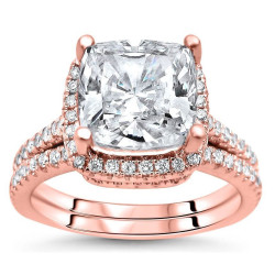 Rose Gold Cushion-cut Moissanite and 1/2ct TDW Diamond Bridal Set - Handcrafted By Name My Rings™