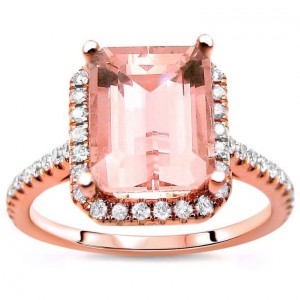 Rose Gold Emerald-cut Morganite and 1/3ct TDW Diamond Engagement Ring - Handcrafted By Name My Rings™