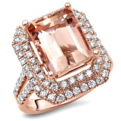 Rose Gold Emerald-cut Morganite and 4/5ct TDW Diamond Engagement Ring - Handcrafted By Name My Rings™